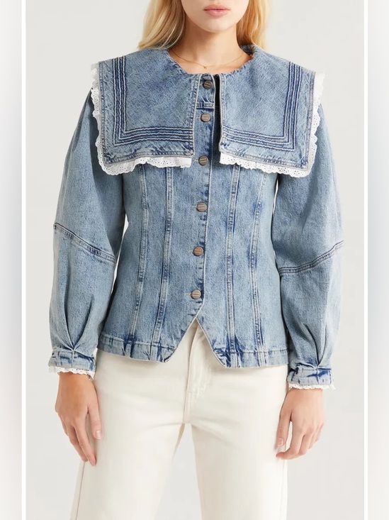 Damson Madder Jackets & Blazers - Damson Madder Broderie Sailor Denim Jacket US 8 NWT Lace Collar Coastal Preppy